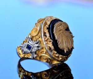 El Yapımı Oniks Yüzük - 925 Ayar Katı Sterlin Gümüş Erkek Altın Kaplama Yüzük (Kartal) - Görsel 4