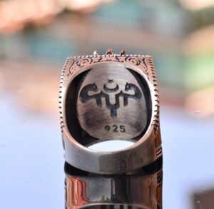 Gerçek Doğal Citrin Taşı Yüzük, 17.45 Karat, Erkek Gümüş Yüzük, Süleyman Mührü Yüzüğü - Görsel 5