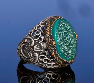 El Yapımı Süleyman Mührü Yüzüğü, Doğal Yeşil Oniks Taşı, İslami Erkek Yüzüğü, 925 Ayar Gümüş - Görsel 4