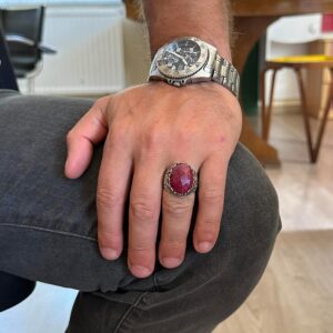 Gerçek Doğal Taş El Yapımı Yüzük - 925 Ayar Gümüş El Yapımı Yüzük - Şık Yüzük (Yakut) - Görsel 3