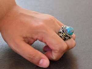 Gerçek Doğal Arizona Turkuaz Taşı, Ayar Gümüş Erkek Yüzüğü - Görsel 8