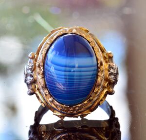 Doğal Mavi Akik Taş Erkek Yüzüğü, Altın Kaplama 925 Ayar Gümüş Yüzük, El Yapımı Gümüş Yüzük - Görsel 3