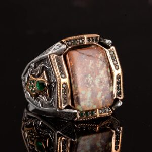 Gerçek Doğal Arizona Turkuaz Taş Yüzük, Erkekler İçin 925 Ayar Gümüş Yüzük - Görsel 5