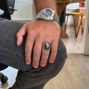 Gerçek Doğal Taş El Yapımı Yüzük - 925 Ayar Gümüş El Yapımı Yüzük - Şık Farklı Yüzük (Yeşil Göz) - Görsel 3