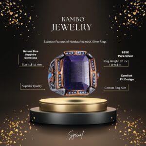 Gerçek Doğal Taş Yüzük - El Yapımı Yüzük - 925 Ayar Gümüş Yüzük (Mavi Safir) - Görsel 2