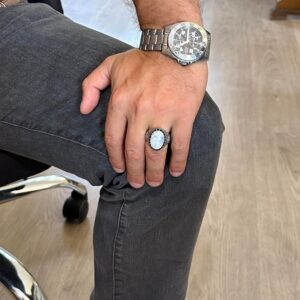 Gerçek Doğal Taş Yüzük - El Yapımı Şahin Yüzük - 925 Ayar Gümüş Yüzük (Ay Taşı) - Görsel 3