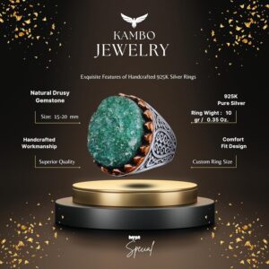 Erkekler için Gerçek Druzy Kuvars Taşlı - 925 Gümüş Erkek Yüzük - Görsel 2