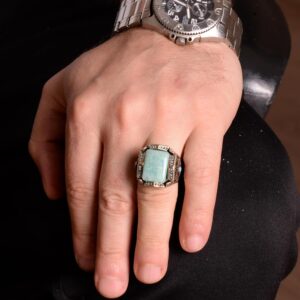 Gerçek Doğal Amazonit Taşı Yüzük, 925 Ayar Gümüş Yüzük, Oval Amazonit Yüzük - Görsel 3