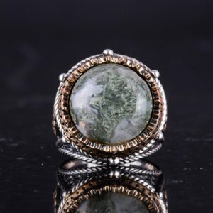 Gerçek Doğal Taş El Yapımı Yüzük - 925 Ayar Gümüş Yüzük (Moss Akik) - Görsel 4