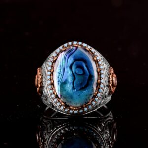 Erkekler için Gümüş Yüzük, Gerçek Doğal Renlendirilmiş İnci Taş Yüzük - Görsel 6