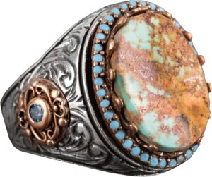 Erkek El Yapımı Gerçek Doğal Arizona Turkuaz Taş Yüzük, 925 Ayar Gümüş Yüzük, Sultan Yüzük - Görsel 1