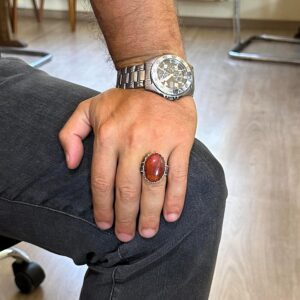 Gerçek Doğal Taş Yüzük - 925 Ayar Gümüş Büyük Yüzük - El Yapımı Yüzük (Kırmızı kan taşı) - Görsel 3