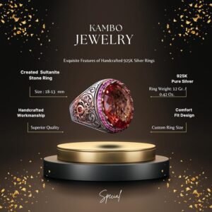 Kral Yüzük - Sterlin Gümüş, Yapay Sultanite Taş Yüzük - Özgün Gümüş Erkek Takısı - Görsel 2