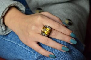 El Yapımı Citrin Taşlı Yüzük, 925 Ayar Gümüş Erkek Yüzüğü - Görsel 3