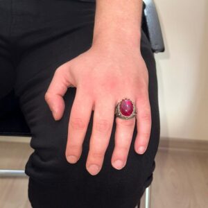 925 Ayar Gümüş Erkek Yüzüğü, El Yapımı Doğal Yıldız Yakut Taşlı Yüzük - Görsel 3