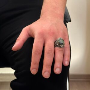 Doğal Yeşil Göz Taşı Yüzük, 925 Ayar Katı Gümüş Erkek Yüzüğü - Görsel 3