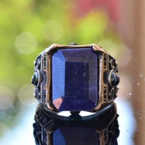 Gerçek Doğal Safir Taş Yüzük, El Yapımı Doğal Taş Takı, 925 Ayar Gümüş Yüzük erkekler için - Görsel 2
