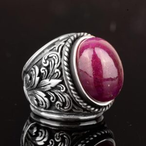 Doğal Yakut Taşlı Yakut Yüzük, Gümüş Erkek Yüzük - Zambak Modeli - Görsel 5