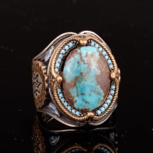 925 Doğal Arizona Turkuaz Taş Yüzük, Oval Sterlin Gümüş Yüzük - Görsel 5