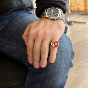 Erkek Gümüş Yüzük - Kırmızı Hilal ve Yıldız Tasarımı, Türk Bayragı Yüzük - Görsel 3