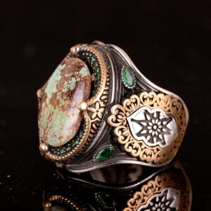 925 Doğal Arizona Turkuaz Taş Yüzük, Oval Gümüş Yüzük Erkekler için (Model-4) - Görsel 5