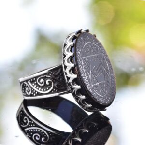 Kral Süleyman Mührü Oniks Taş Yüzük - Beyaz 925 Ayar Gümüş Erkek Davut Yıldızı Takı - Görsel 4