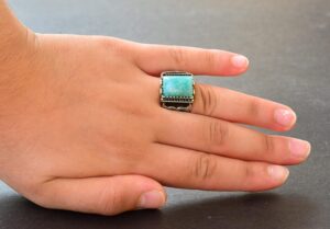 Gerçek Amazonit Dikdörtgen Taş Erkek Yüzük, 925 Ayar Gümüş - Görsel 6