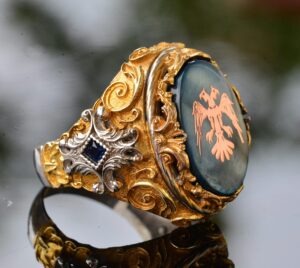 Erkek Gümüş İki Başlı Kartal Yüzük - Arnavut Kartalı Tasarımı, Altın Kaplama - Görsel 4