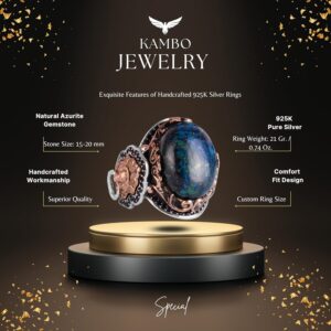 Gümüş Hayvan Aslan Yüzüğü, El Yapımı Azurit Taş Yüzüğü - Gizemli 925K Katı Gümüş Erkek Yüzüğü - İçgörü ve Netlik Tasarımı - Görsel 2