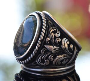 925 Ayar Gümüş Yüzükler - Doğal Agat Taşı (Moss Agate) - Görsel 4