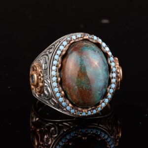 Erkekler için Azurit Taş Yüzük, 925 Ayar Gümüş El Yapımı Bohem Tarzı, Şifa Kristali Takı - Görsel 5