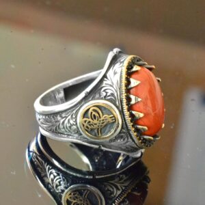 Erkekler için 925 Ayar Gümüş Yüzük - Doğal Kan Taşı Yüzük - Görsel 3