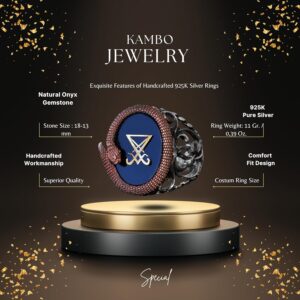 925 Ayar Gümüş Erkek Yüzük - Yapay Oniks Taşı - Yılan Tasarımı - İmza Yüzüğü (Lusifer) - Görsel 2