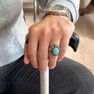 925 Ayar Sert Gümüş Erkek Yüzük Doğal Taşlarla - El Yapımı Şıklık (Amazonit Taşı) - Görsel 3