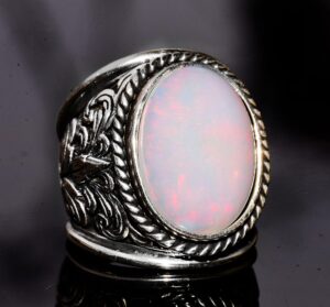 Gerçek Doğal Avustralya Opali Gerçek 10.00 Karamel Taş Yüzük - Özel Erkek Yüzüğü - Sterlin Gümüş Büyük Yüzük - Görsel 3