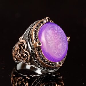 Gerçek Doğal Drusy Kristal Kuvars Taş Yüzük, 925 Ayar Gümüş Yüzük Erkekler İçin, El Yapımı Yüzük - Görsel 6