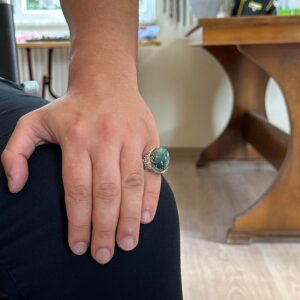 Yapılmış Taş Yüzük - 925 Ayar Gümüş El Yapımı Yüzük - Yapılmış Cabochon Zümrüt Yüzük - Görsel 3