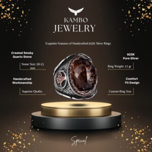 925 Ayar Gümüş Yüzük, Dumanlı Kuvars Taşı Yüzük - Farklı ve Çeşitli Koleksiyon - Görsel 2