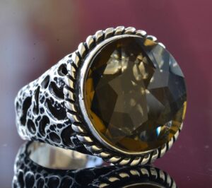 925 Ayar gümüş erkek yüzük, Yapay Dumanlı Topaz Taşı, Doğal organik yüzük - Görsel 5