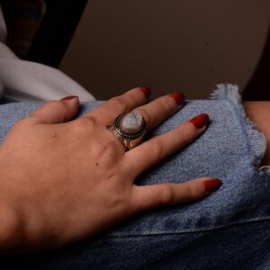 Gerçek Doğal Druzy Kuvars Taşı Yüzük, İslami Yüzük, Sterlin Gümüş Yüzük - Görsel 6