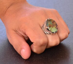 Gerçek Doğal Arizona Turkuaz Taş Yüzük - Gümüş Erkek Yüzüğü - Görsel 7