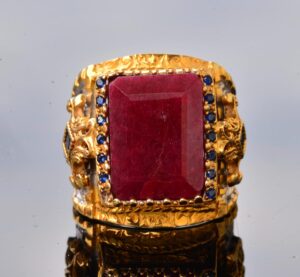 Doğal Yakut Taşlı El Yapımı Yüzük, Altın Kaplama Sterlin Gümüş Erkek Yüzüğü - Tutku ve Refah Sembolü - Görsel 5