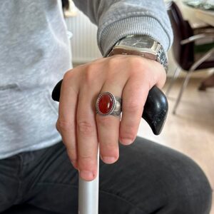Doğal Taş Yüzük, 925 Ayar Gümüş Yüzük, Kırmızı Akik - Görsel 3