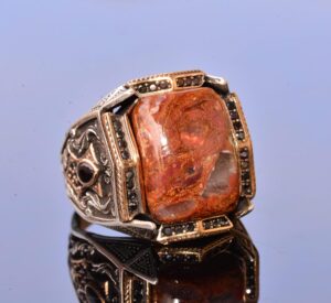 Gerçek Doğal Pietersite Dikdörtgen Taş Yüzük - 925 Ayar Gümüş Gerçek Taş Yüzük - Görsel 3