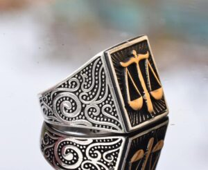 925 Ayar Sert Gümüş Erkek Yüzük, Adalet Terazisi Yüzüğü, Denge Yüzüğü, Erkekler İçin El Yapımı Yüzük - Görsel 4