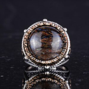 Gerçek Doğal Taş El Yapımı Yüzük - 925 Ayar Gümüş Yüzük (Petersite) - Görsel 4