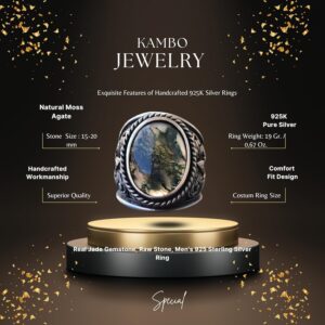 925 Ayar Gümüş Yüzükler - Doğal Agat Taşı (Moss Agate) - Görsel 2