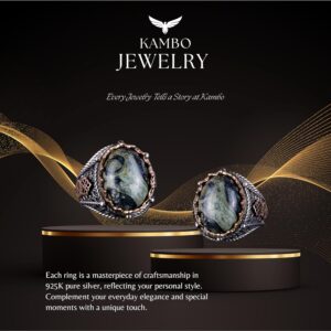 Doğal Yeşil Göz Taşı Yüzük, 925 Ayar Katı Gümüş Erkek Yüzüğü - Görsel 7