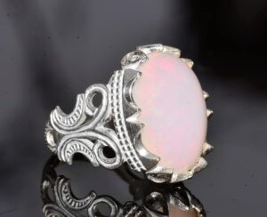 Gerçek Avustralya Opali Gerçek Taş Yüzük - 10.00 Karat Özel Erkek Yüzüğü - 925 Ayar Gümüş Yüzük - Görsel 4