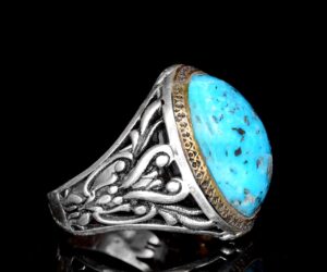 Erkekler için Sterlin Gümüş Yüzük - Doğal Arizona Turkuaz Taşı - Görsel 4